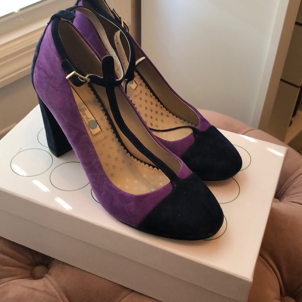 Purple color block heels Mary Jane Boden Lucinda suede Heels navy purple 37